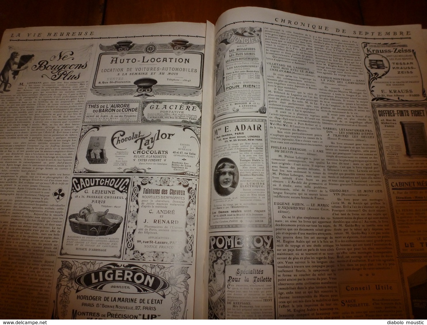 1905 LA VIE HEUREUSE:Estremadure;La roulotte du Home-Car-Club;Asile Léo Delibes;Mme Delarue-Mardrus;Suède et Norvège;etc