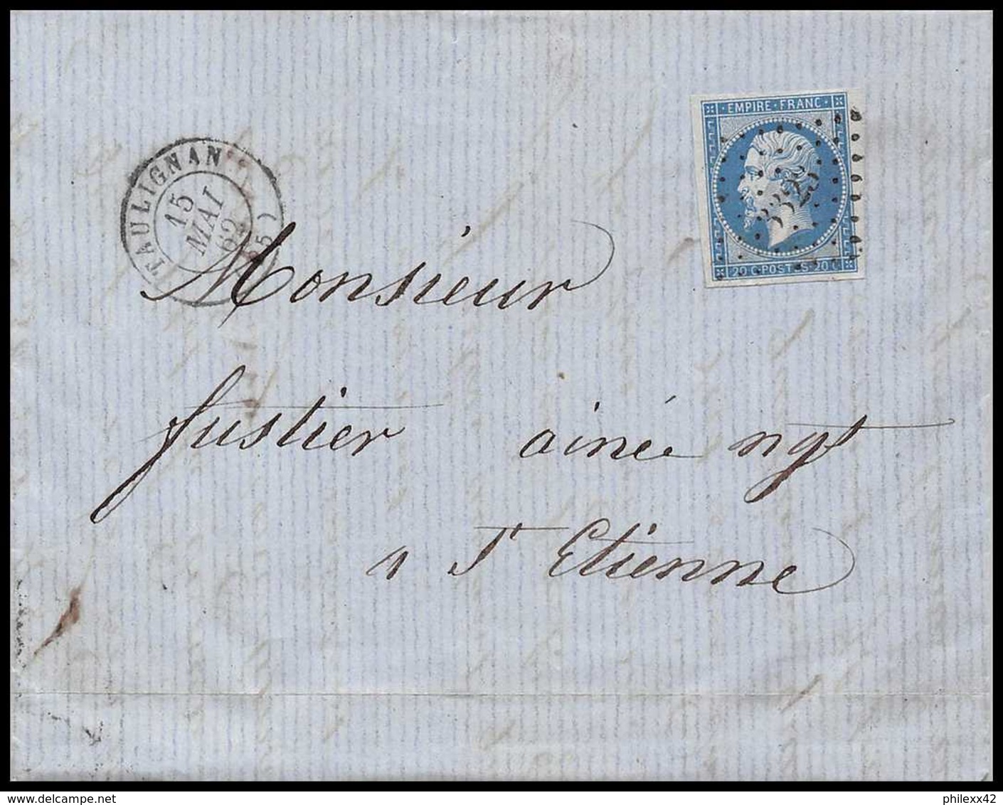 7364 LAC 1862 N°14B Napoleon 20c TB Pc 3323 Taulignan Drome Petit Bord De Feuille St Etienne Loire France Lettre Cover - 1849-1876: Période Classique