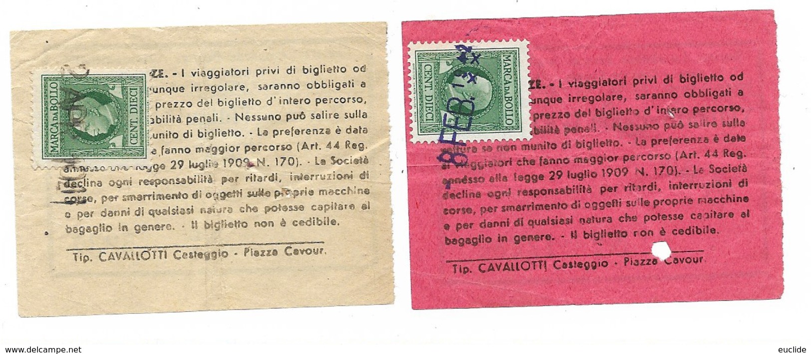 2 Biglietti  Società Lombarda Servizi Automobilistici Linea Pavia Vidigulfo E Viceversa  Lire 4,60 Del 1942 - Europe