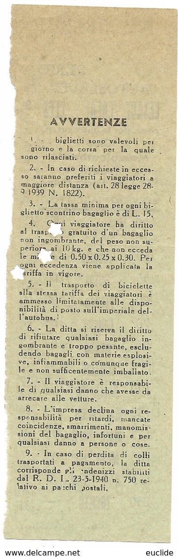 Biglietto  Autoservizi Cesare Calai - Cles Linea Cles Mezzolombardo Trento Anni 50/60 - Europe