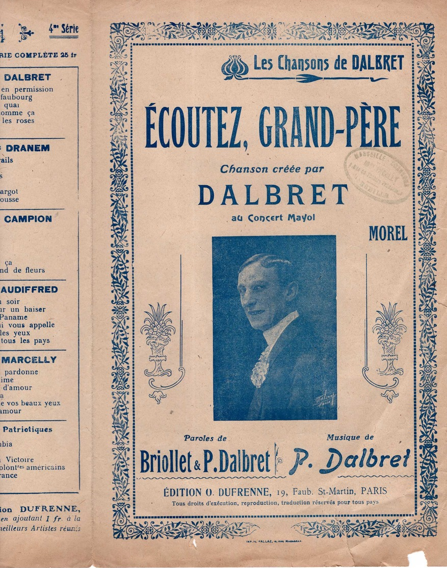 CAF CONC PAUL DALBRET PARTITION ÉCOUTEZ GRAND-PÈRE BRIOLLET CONCERT MAYOL MOREL LEÇON MORALE ANTI-BOCHES APRÈS-GUERRE - Autres & Non Classés