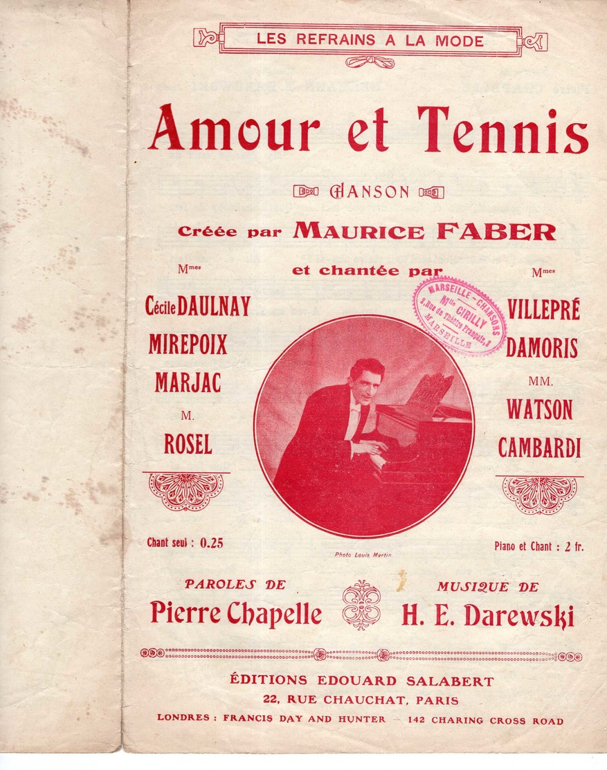 CAF CONC SPORT PARTITION AMOUR ET TENNIS CHAPELLE-WILL DAREWSKI FABER DAULNAY WATSON CAMBARDI MARJAC 1908 ALTERNATIVE - Autres & Non Classés