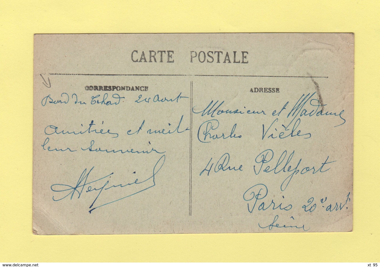 Poste Maritime - Bordeaux A Matadi - Ligne L N°3 - 27-8-1919 - Carte Ecrite A Bord Du Navire Tchad Des Chargeurs Reunis - 1877-1920: Période Semi Moderne