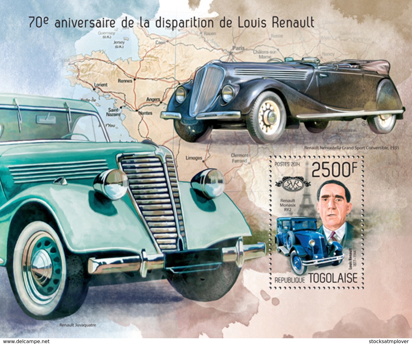 Togo 2014   Louis Renault   Pioneer Of The Automobile Industry , Car - Togo (1960-...)