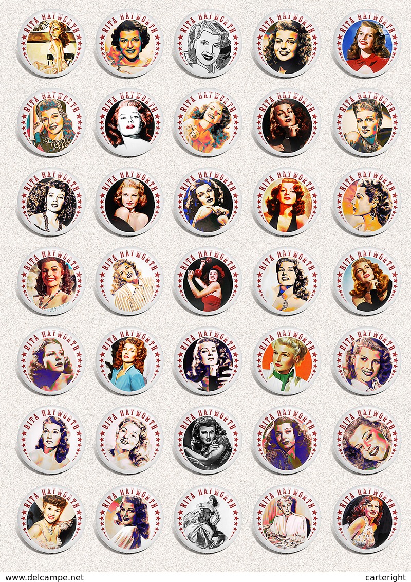 Rita Hayworth Movie Film Fan ART BADGE BUTTON PIN SET 1 (1inch/25mm Diameter) 35 X - Films