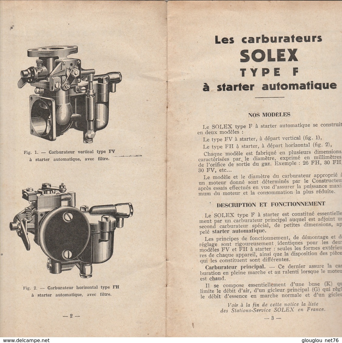 LIBRET 21,5/13 CM..27 PAGES..CARBURATEUR SOLEX...NOTICE DE REGLAGE .NOTICE ET PHOTOS A L'INTERIEUR - Autres & Non Classés