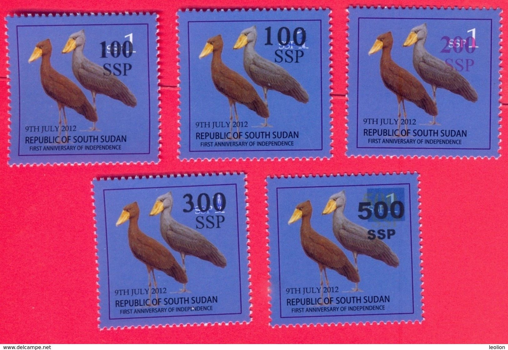 SOUTH SUDAN Stamps Unadopted Proof Set Overprint On 1 SSP Birds Shoe-billed Stork Südsudan Soudan Du Sud - Zuid-Soedan