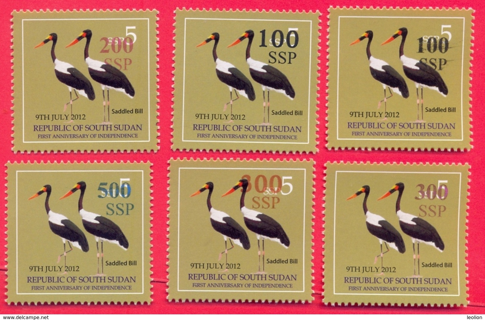 SOUTH SUDAN Stamps Unadopted Proof Set Overprint On 5 SSP Birds Shoe-billed Stork Südsudan Soudan Du Sud - South Sudan