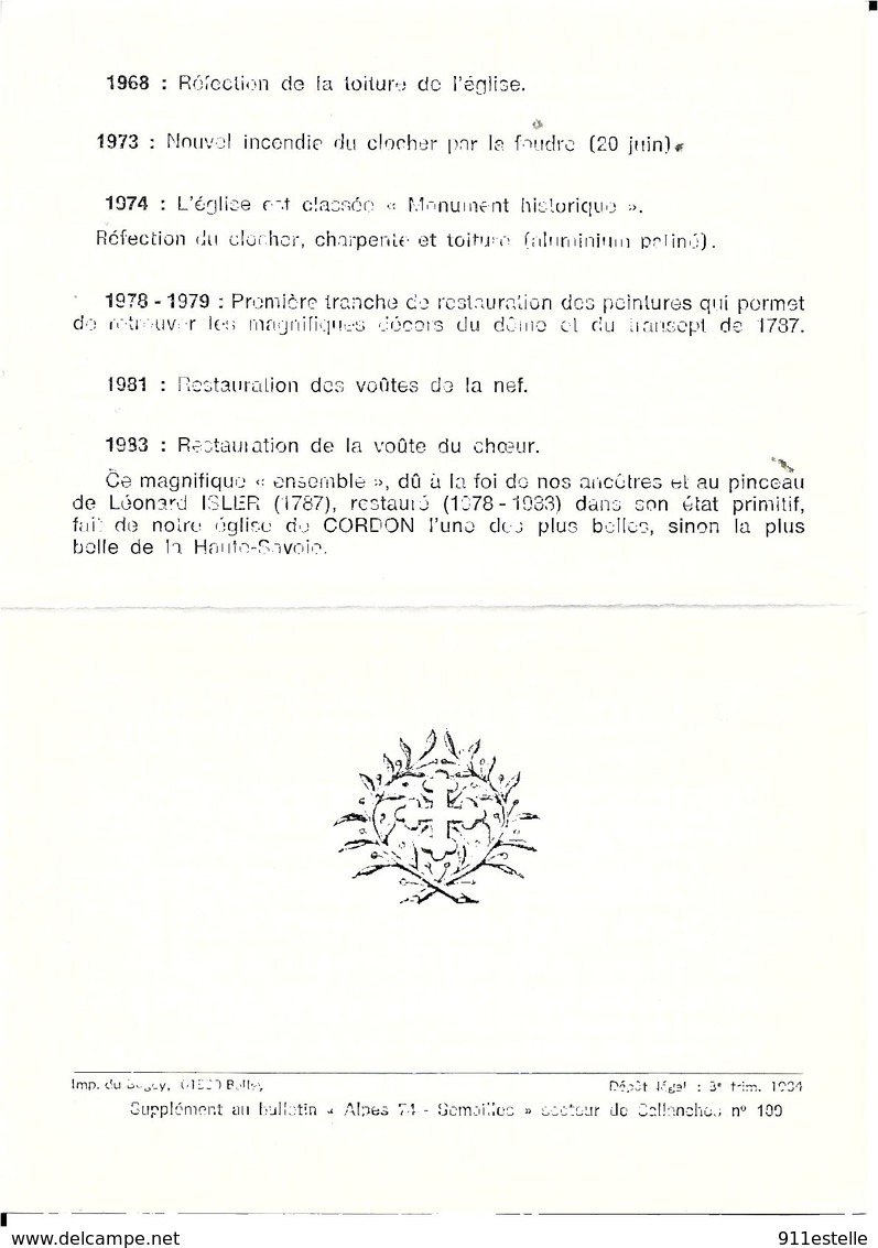 74  CORDON - Notre Dame De L'Assomption Dépliant Et 2 Cartes - Autres & Non Classés