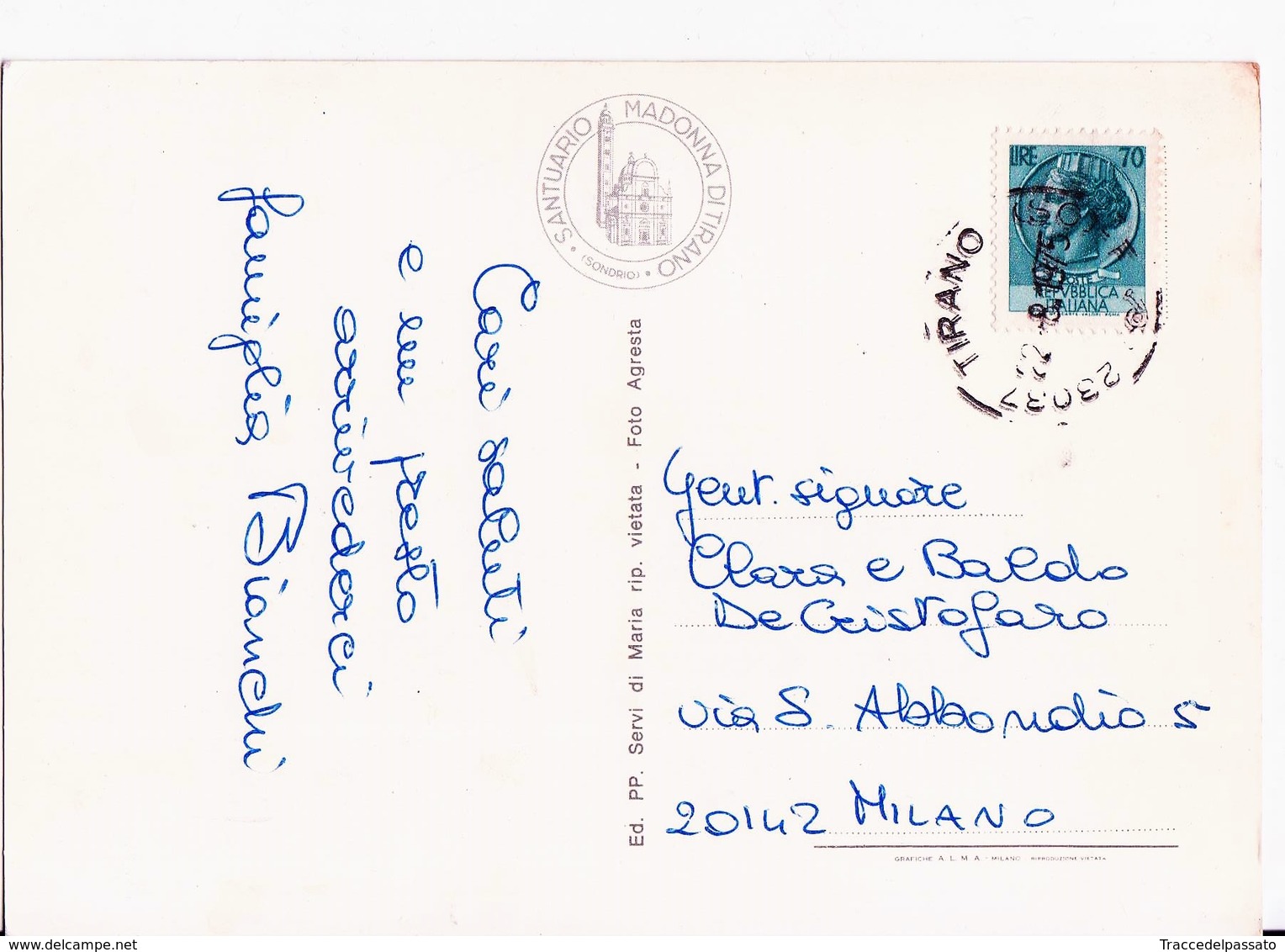 CARTOLINA SALUTI DA MADONNA DI TIRANO - VEDUTA - UVA - 1975 - Saluti Da.../ Gruss Aus...