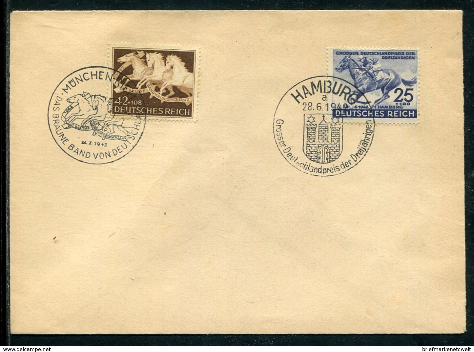 Deutsches Reich / 1942 / Mi. 814 Und 815 Zusammen A. Blancobrief, So-Stempel Hamburg Und Muenchen (7350) - Briefe U. Dokumente