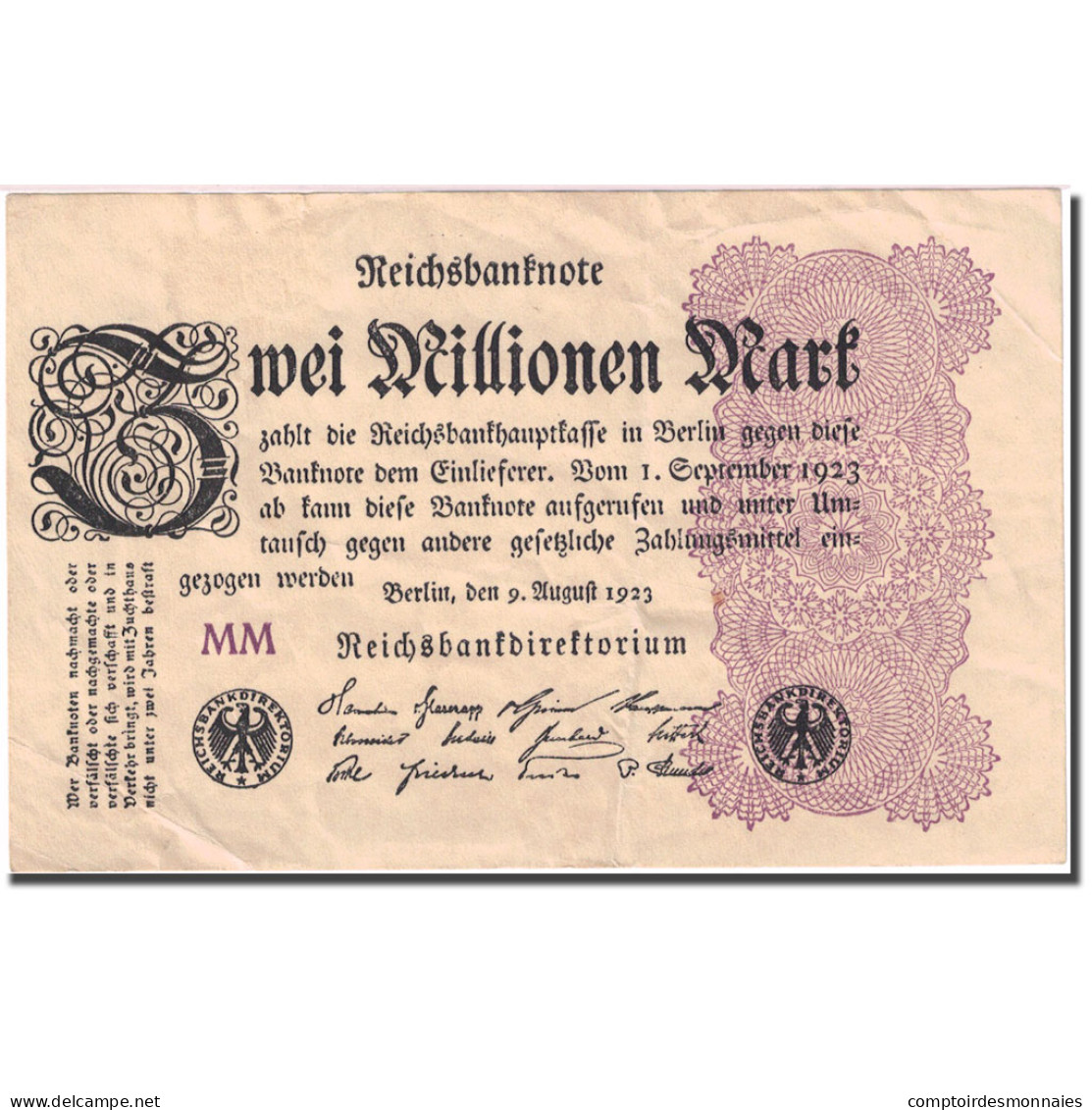 Billet, Allemagne, 2 Millionen Mark, 1923, 1923-08-09, KM:103, TTB - 2 Mio. Mark