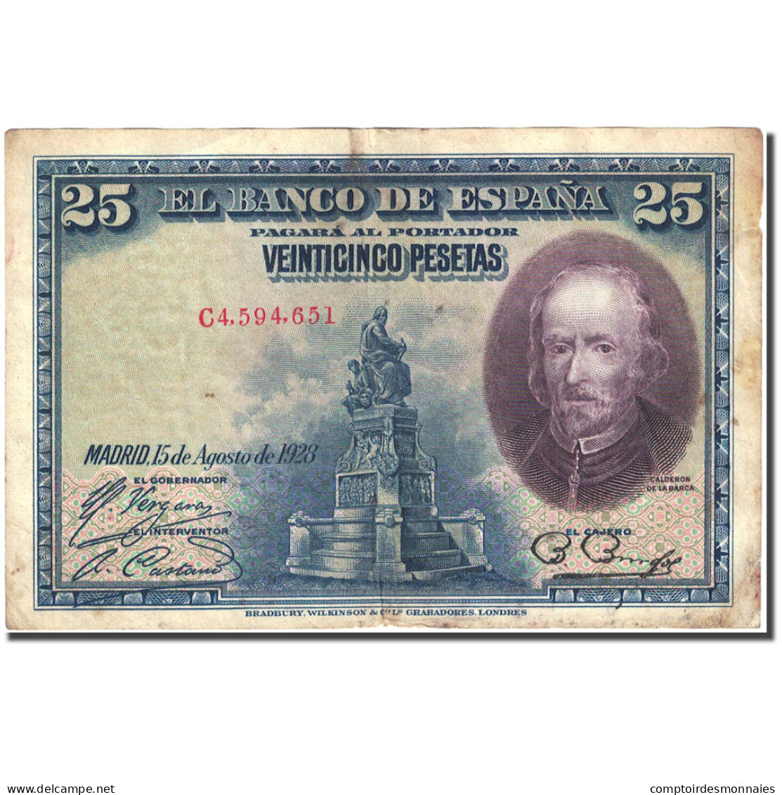 Billet, Espagne, 25 Pesetas, 1928, 1928-08-15, KM:74b, TB - 1-2-5-25 Peseten