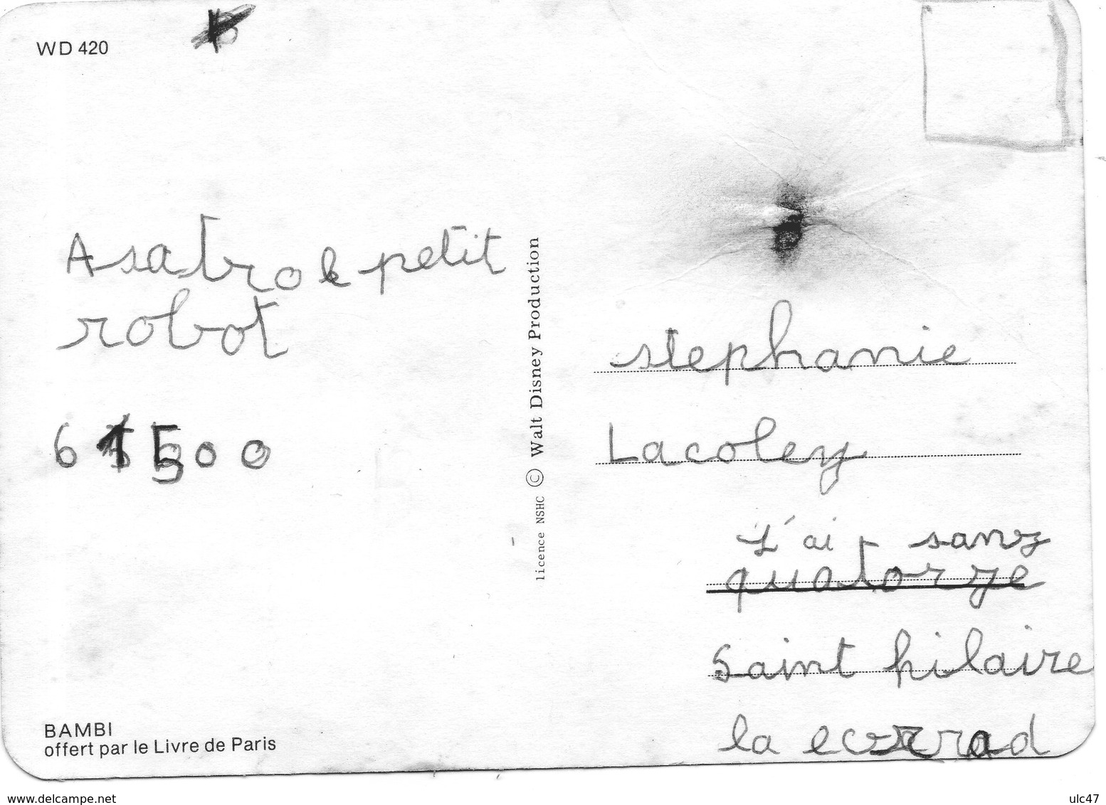 -  WALT DISNEY - BAMBI - Scan Verso - - Autres & Non Classés