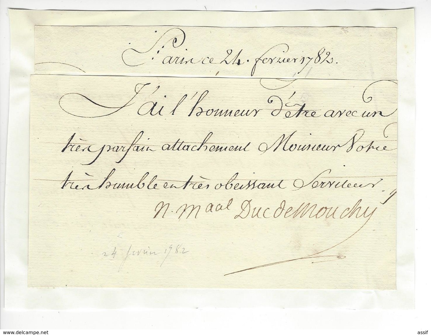 Philippe De Noailles Duc De Mouchy Marechal (1715-1794) 1782 AUTOGRAPHE ORIGINAL AUTOGRAPH /FREE SHIP. R - Other & Unclassified