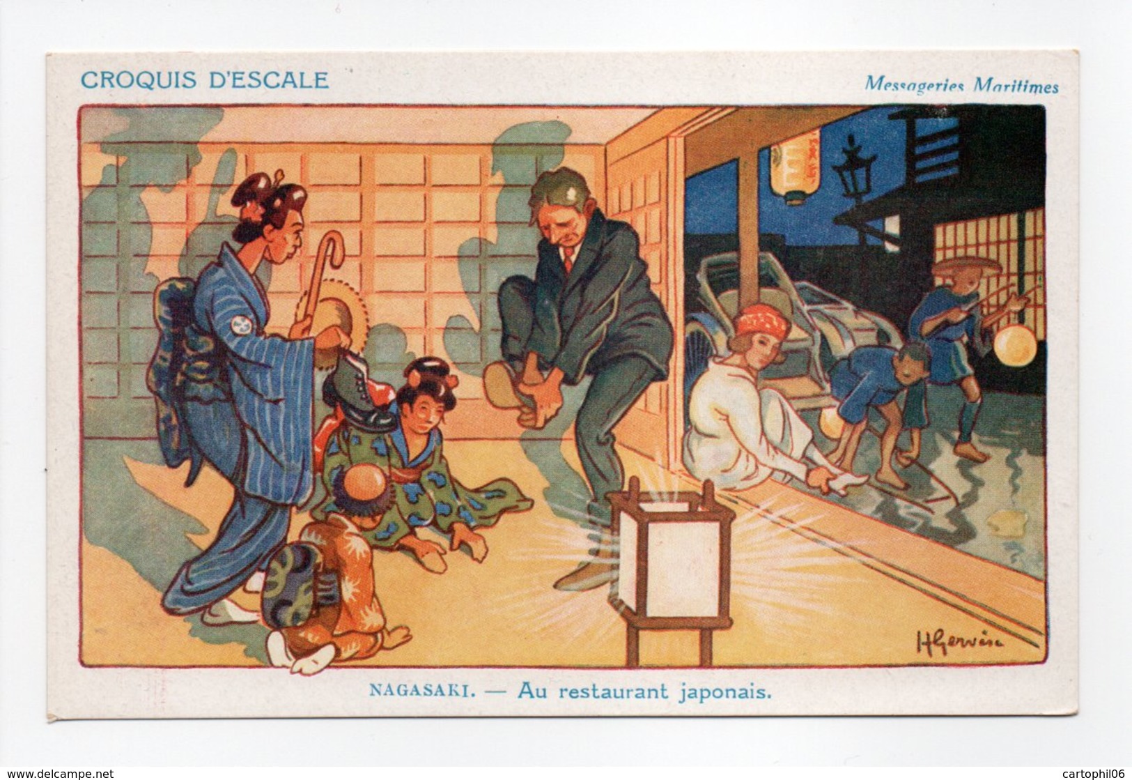 - CPA GERVÈSE - CROQUIS D'ESCALE - NAGASAKI - Au Restaurant Japonais - Imp. Hermieu - - Gervese, H.