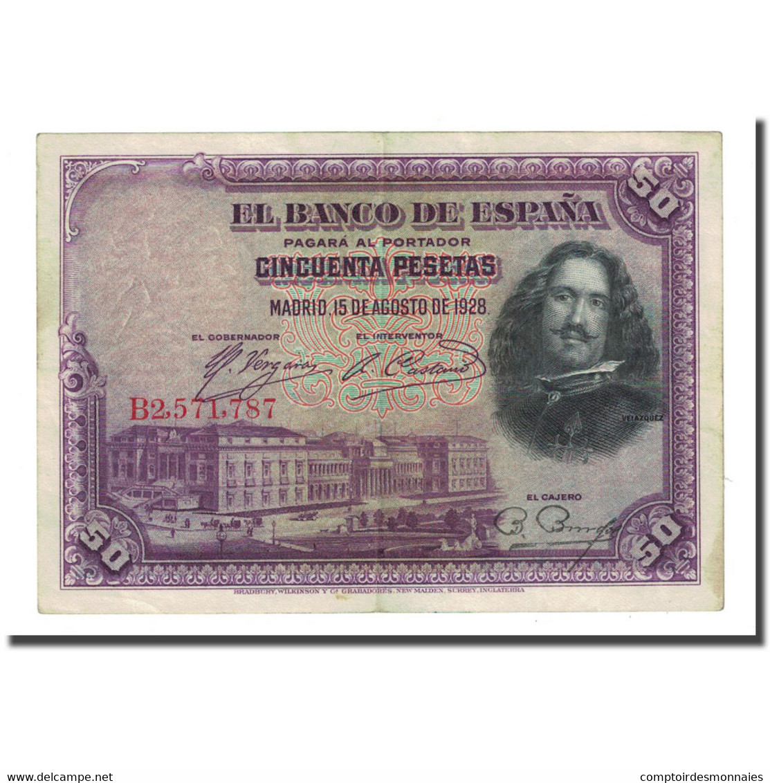 Billet, Espagne, 50 Pesetas, 1928-08-15, KM:75b, TB - 50 Pesetas