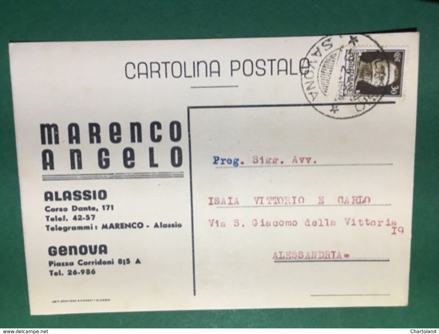Cartolina Marenco Angelo - Alassio - 1939 - Non Classificati