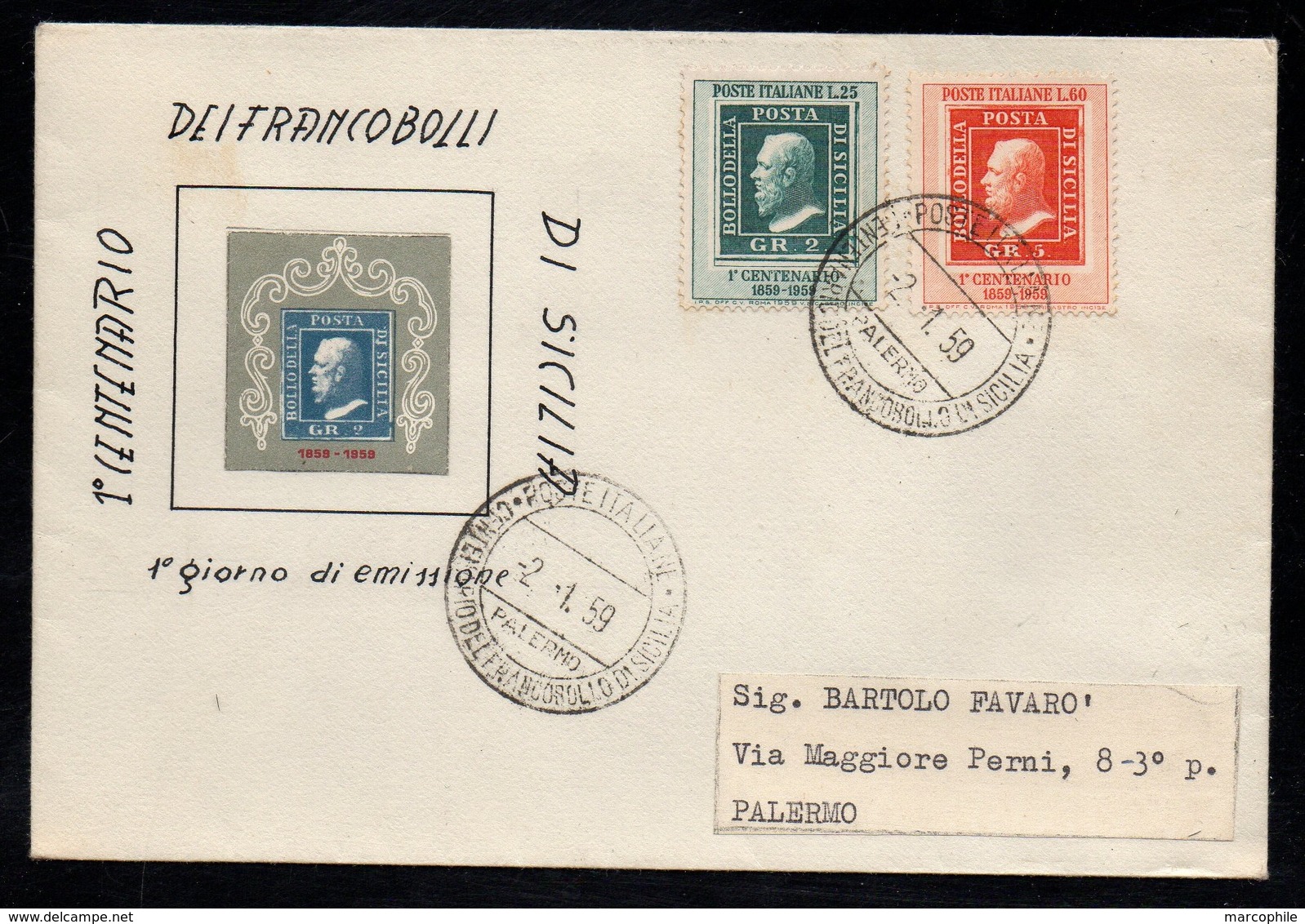 ITALIE - PALERMO - SICILE / 1959 LETTRE POUR PALERME (ref LE3215) - 1946-60: Marcophilie