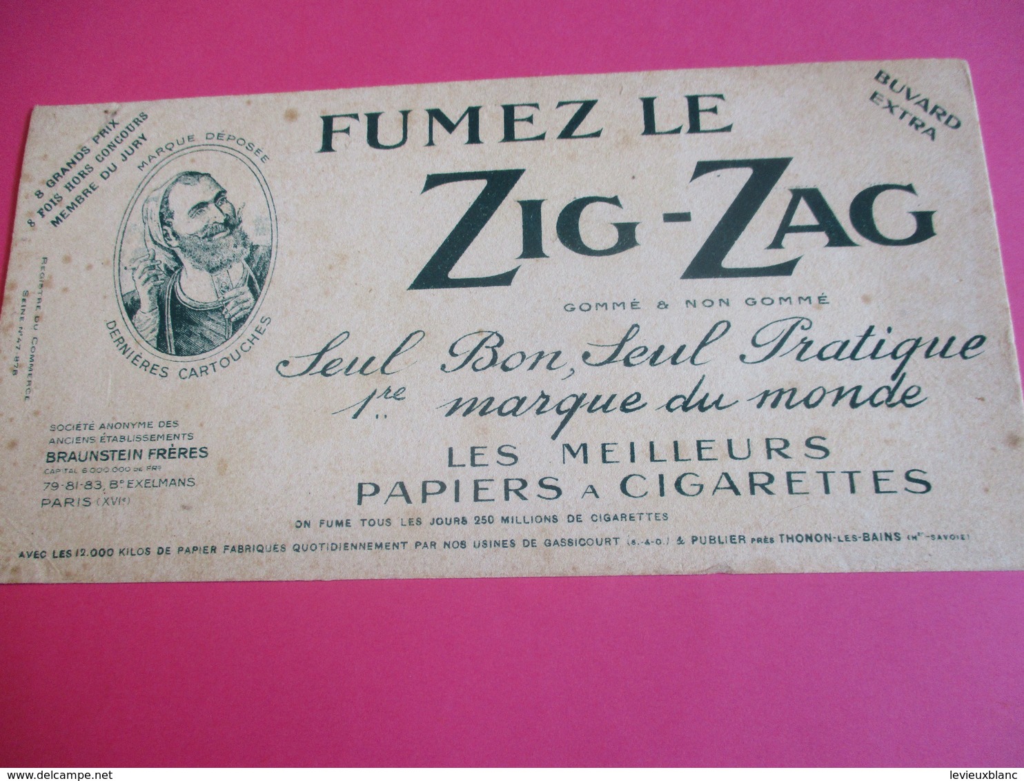 Buvard Extra/ Papier à Cigarette/ ZIG-ZAG/Fumez Le Zig-zag/1ére Marque Du Monde/Braunstein Fréres /1930-1950   BUV290 - Tabaco & Cigarrillos