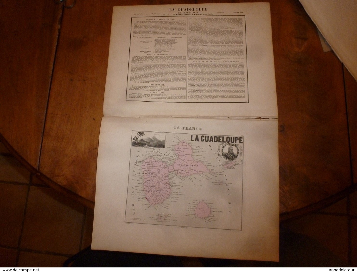 1880 :GUADELOUPE (Basse-Terre,Pointe-a-Pitre,Marie-Galante,Alpines,etc)Carte Géo.-Descriptive En Taille Douce Par Migeon - Mapas Geográficas