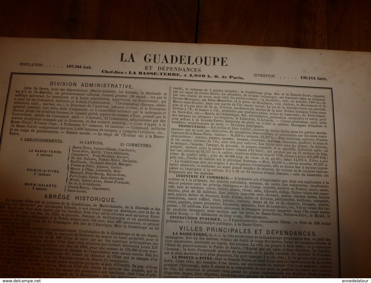 1880 :GUADELOUPE (Basse-Terre,Pointe-a-Pitre,Marie-Galante,Alpines,etc)Carte Géo.-Descriptive En Taille Douce Par Migeon - Mapas Geográficas