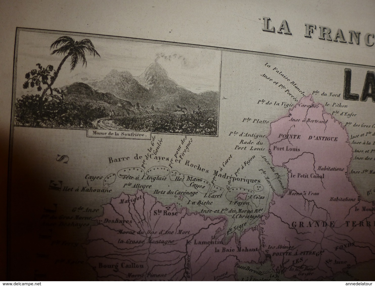 1880 :GUADELOUPE (Basse-Terre,Pointe-a-Pitre,Marie-Galante,Alpines,etc)Carte Géo.-Descriptive En Taille Douce Par Migeon - Cartes Géographiques