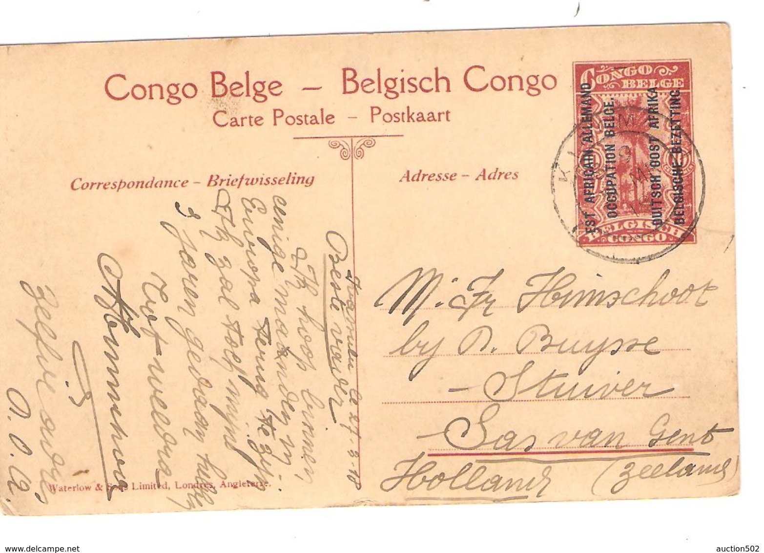 PR6337/ Entier CP 50 Est Africain Allemand Entrée Des Belges à Tabora C.Kigoma 1918 V.Hollande - Entiers Postaux