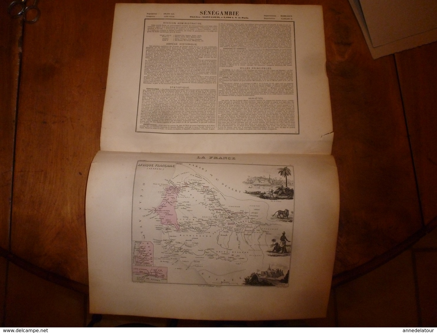 1880 : La SENEGAMBIE (Saint-Louis,Gorée,Dakar,Médines,Toro,etc)--->Carte Géo.-Descriptive En Taille Douce Par Migeon - Cartes Géographiques