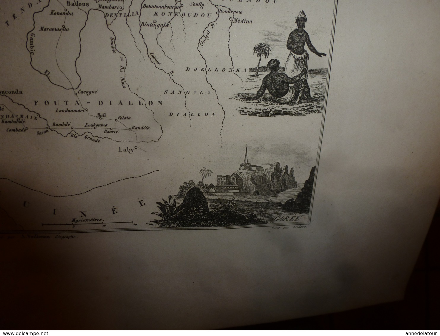 1880 : La SENEGAMBIE (Saint-Louis,Gorée,Dakar,Médines,Toro,etc)--->Carte Géo.-Descriptive en taille douce par Migeon