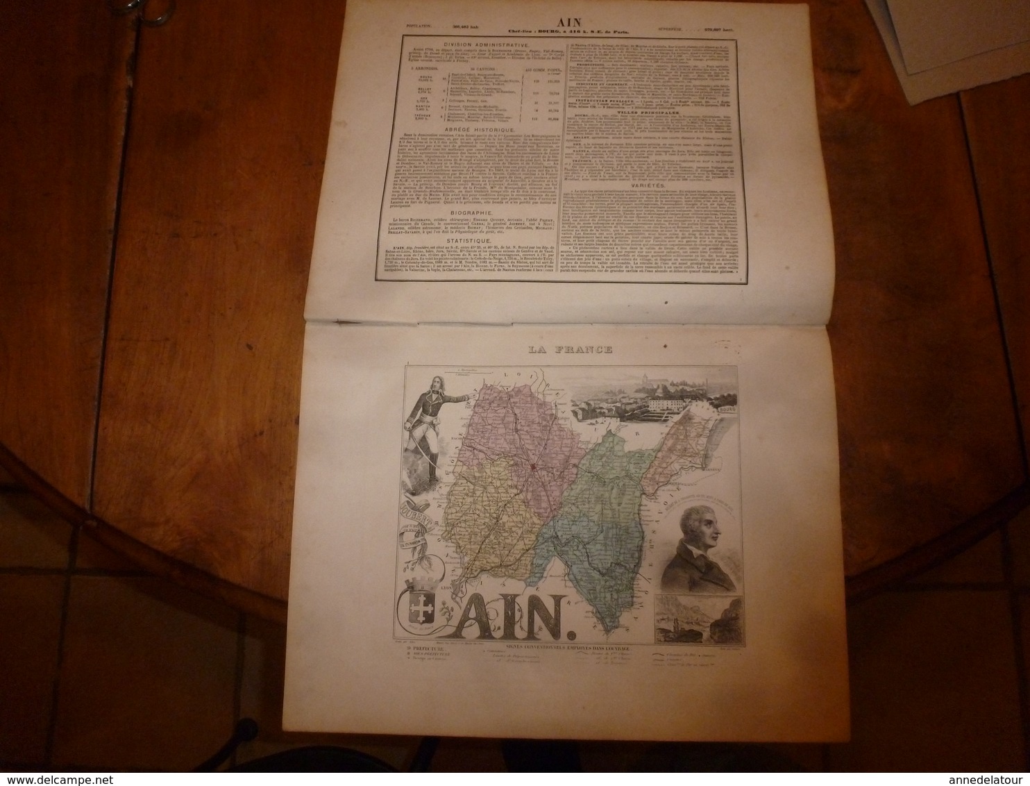 1880 : AIN (Bourg, Belley, Gex , Nantua, Trévoux, Etc) Carte Géographique-Descriptive:grav.taille Douce-Migeon,géographe - Cartes Géographiques