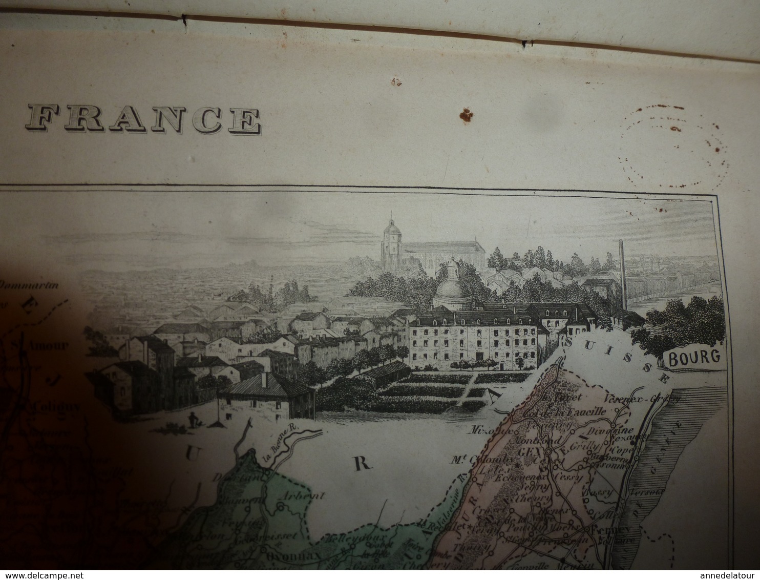 1880 : AIN (Bourg, Belley, Gex , Nantua, Trévoux, etc) Carte Géographique-Descriptive:grav.taille douce-Migeon,géographe