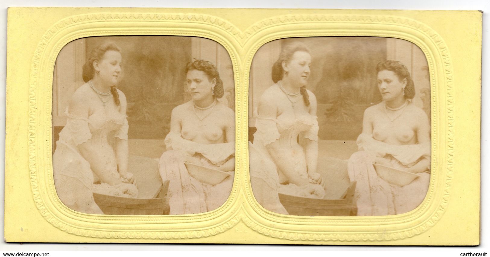 Lot De 2 Photos Stéréoscopiques - 2 Jeunes Femmes Seins Nus - Filles , Saphisme , érotisme , Stéréo - Stereo-Photographie