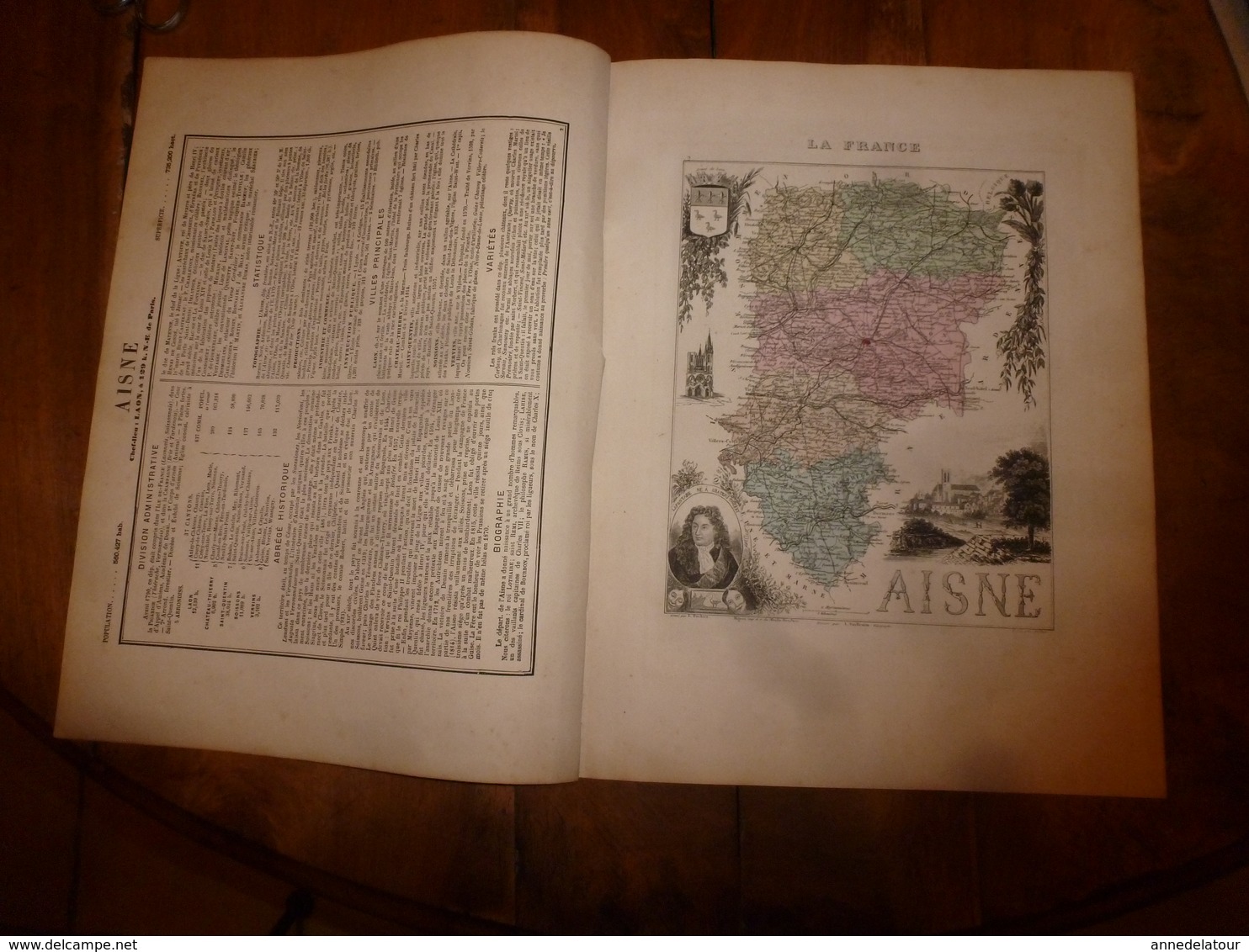 1880 :AISNE (Laon,Chateau-Thierry,St-Quentin,Soissons )Carte Géographique-Descriptive:grav.taille Douce-Migeon,géographe - Cartes Géographiques