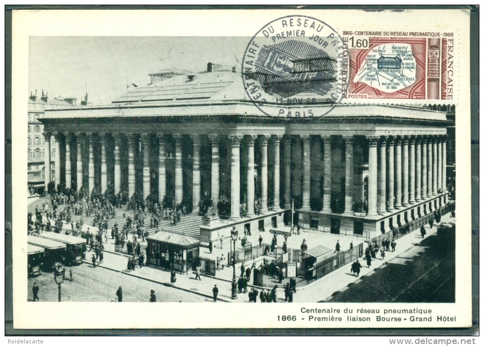 CM -Carte Maximum Card #1966-France # Architecture # Centenaire Du Réseau Pneumatique # Paris Bourse # Paris - 1960-1969