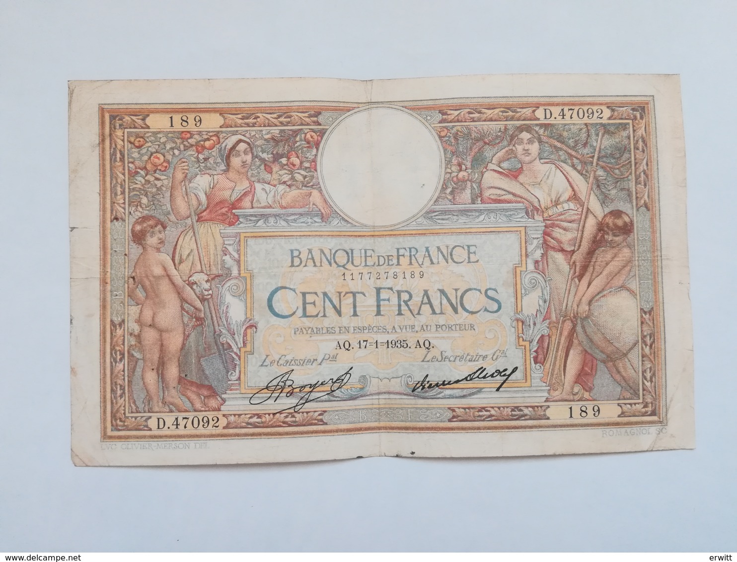 FRANCIA 100 FRANCS 1935 - 100 F 1908-1939 ''Luc Olivier Merson''