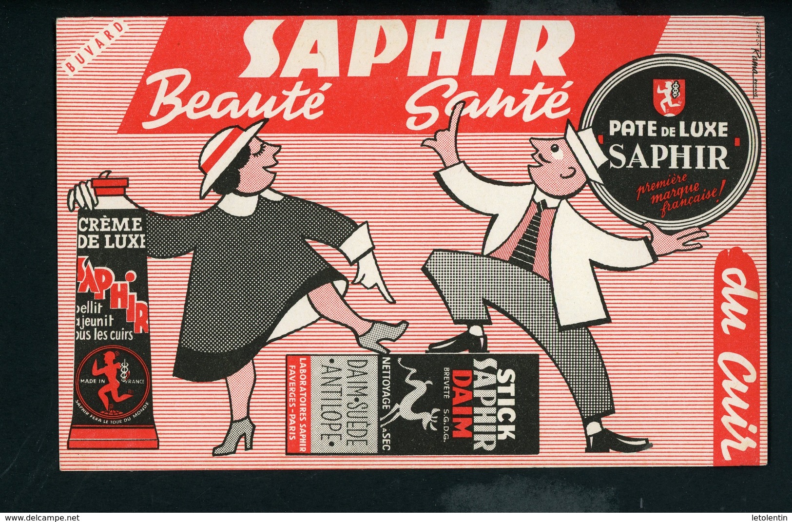 BUVARD:  SAPHIR CREME DE LUXE BEAUTÉ SANTÉ POUR LES CUIRS - FORMAT  Env. 13,5X21 Cm - Chaussures