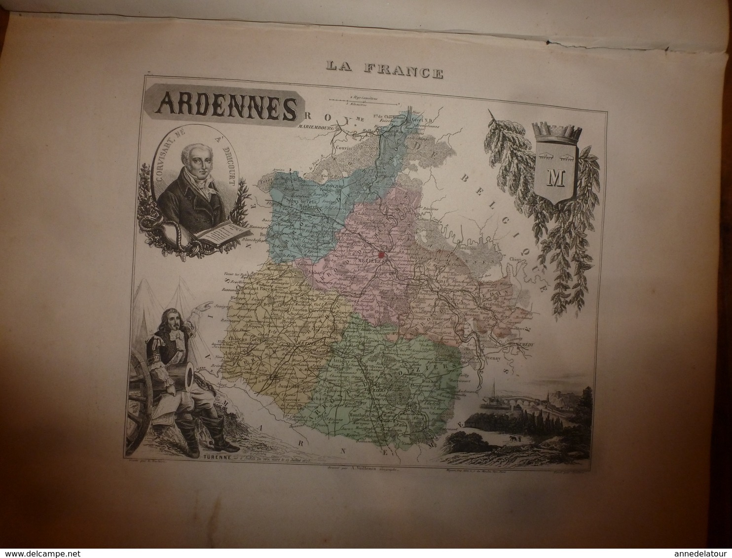 1880:ARDENNES (Mézières,Réthel,Rocroi,Sedan,Vouziers,etc) Carte Géographique-Descriptive:grav.taille Douce Par Migeon. - Geographical Maps