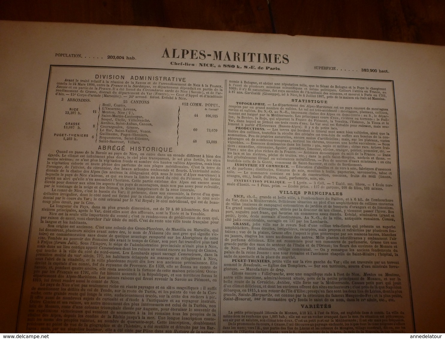 1880:ALPES MARITIMES (Nice,Grasse,Puget-Théniers,Breil,etc) Carte Géographique-Descriptive:grav.taille Douce Par Migeon. - Cartes Géographiques