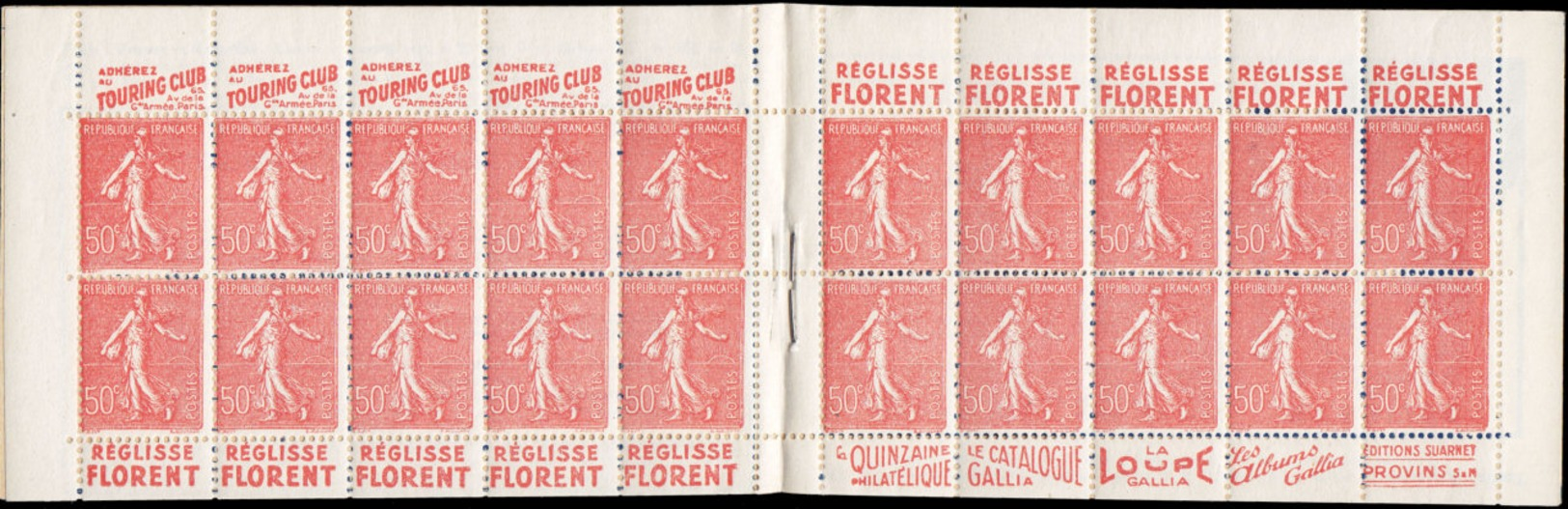 FRANCE Carnets  199-C46, Série 160, (un Exemplaire Grian Dans Le Papier D'origine): 50c. Semeuse Lignée, Touring-Florent - Autres & Non Classés