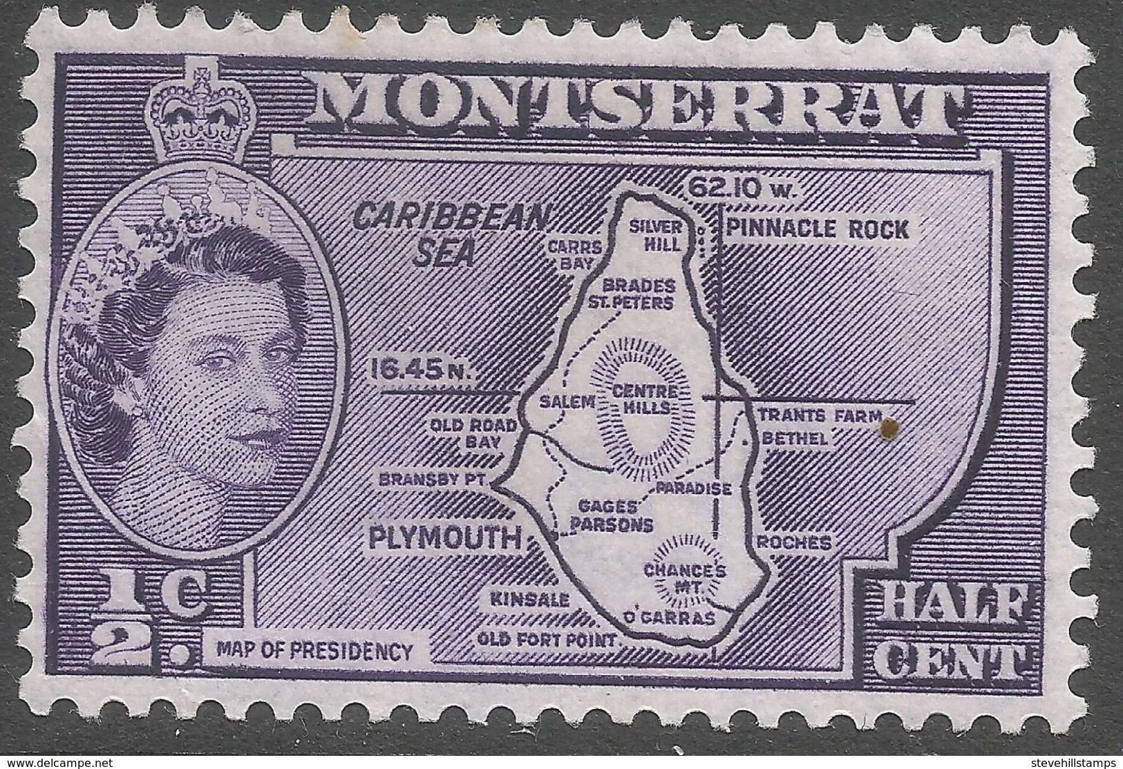 Montserrat. 1953-62 QEII. ½c MH (type I). SG 136a - Montserrat