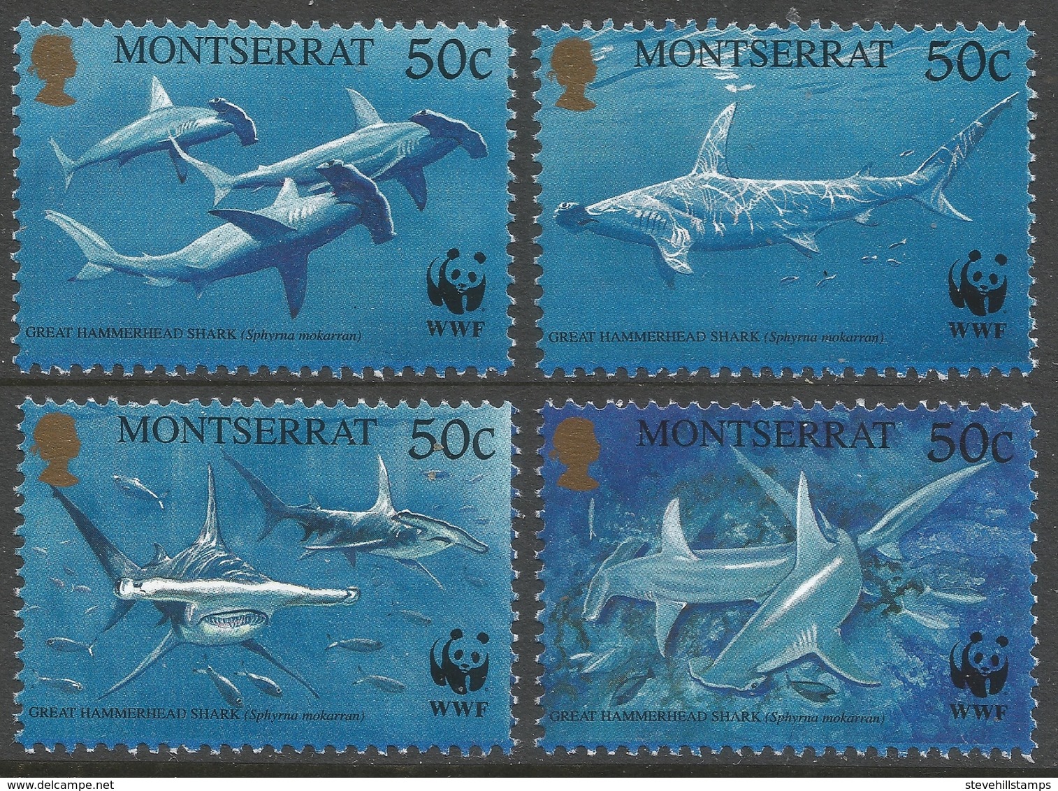 Montserrat. 1999 Endangered Species. Great Hammerhead Shark. MNH Complete Set. SG 1148-1151 - Montserrat