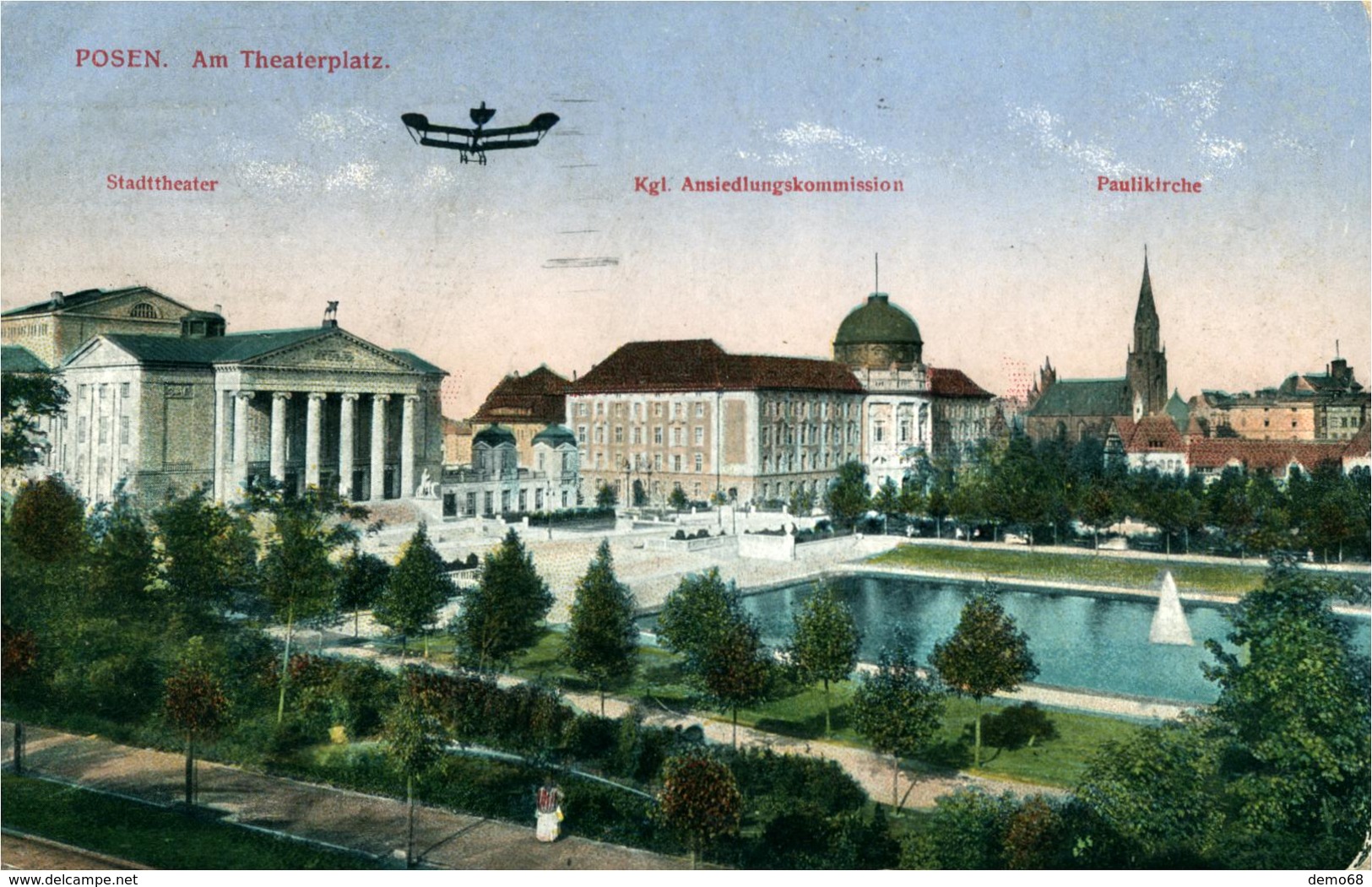 POZNAN  Pologne Polski  (POSEN  Du Temps Allemand) Place Du Théâtre ( Ruban Adhésif Au Verso) - Polonia