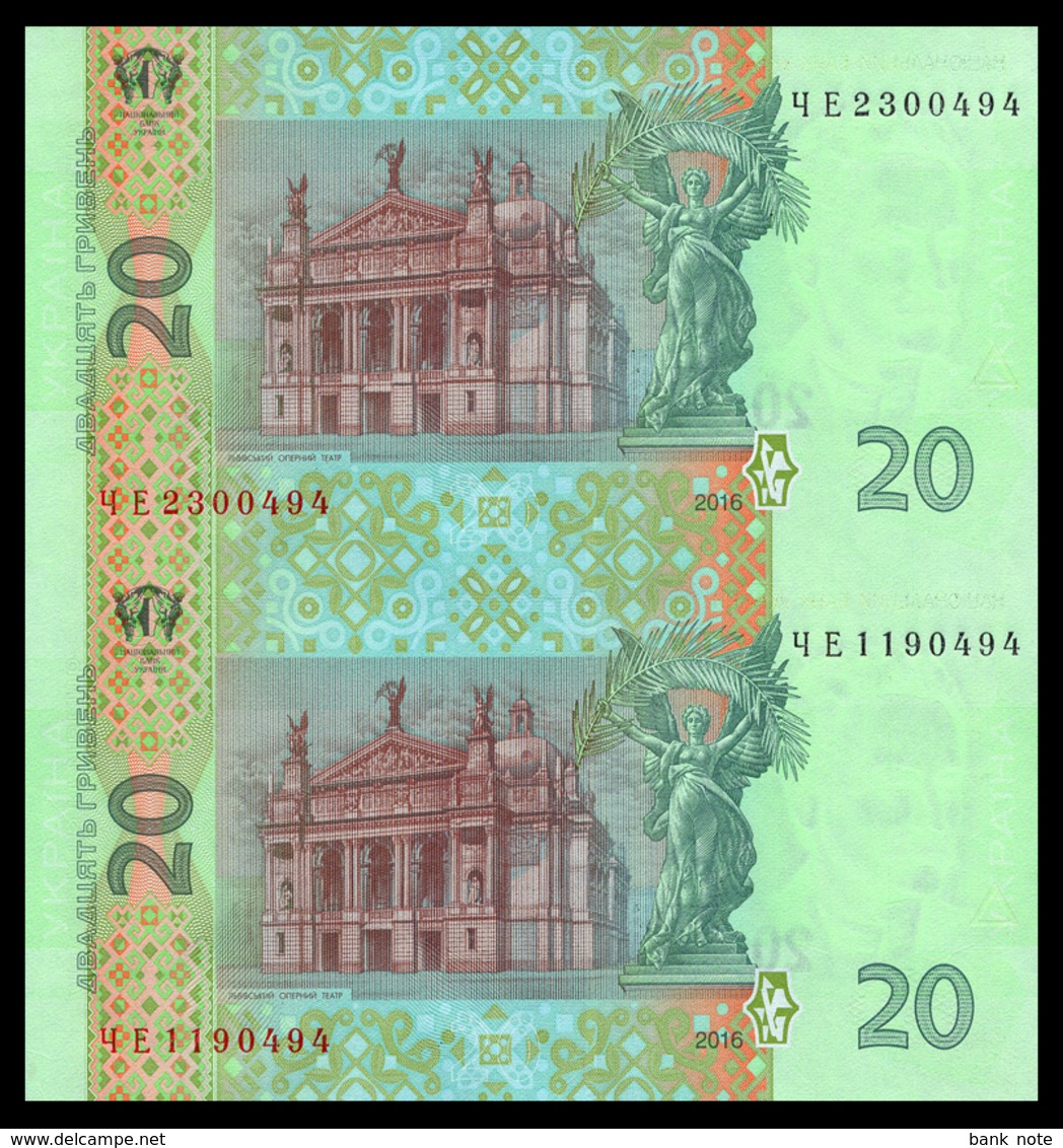 UKRAINE 20 HRYVEN 2004 UNCUT PAIR / VERTICAL BLOCK OF 2 Pick 120e Unc - Ukraine