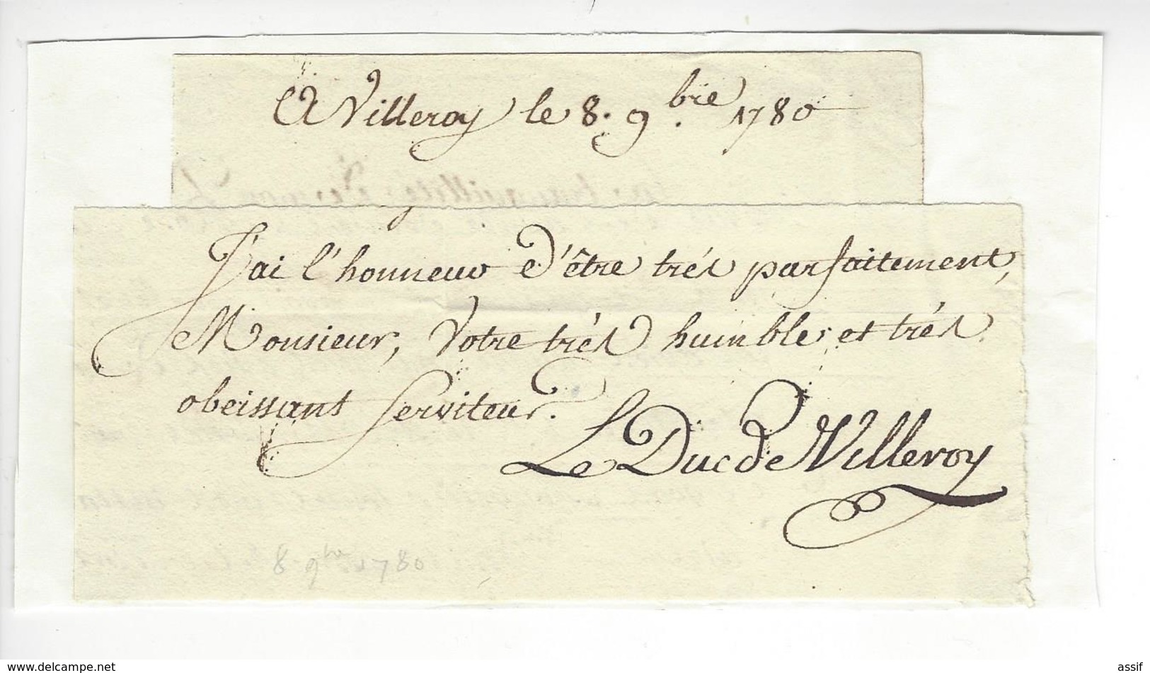 Gabriel Louis François De Neufville De Villeroy (1731-1794) 1780 AUTOGRAPHE ORIGINAL AUTOGRAPH /FREE SHIP. R - Autres & Non Classés