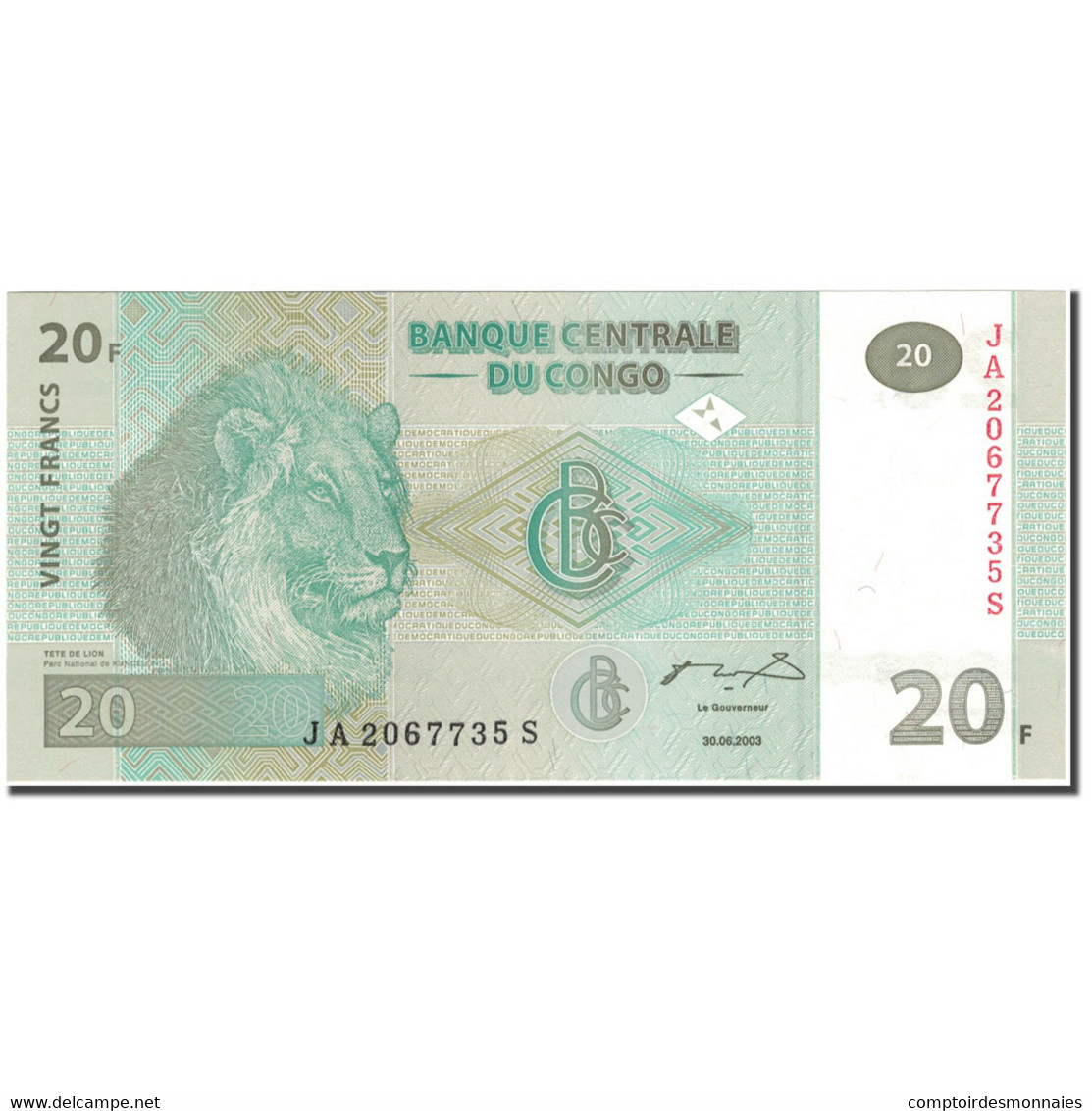 Billet, Congo Democratic Republic, 20 Francs, 2003-06-30, KM:94a, NEUF - Republik Kongo (Kongo-Brazzaville)