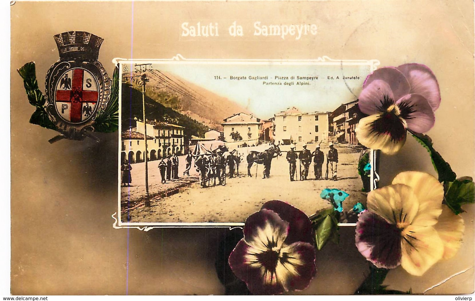 Italia- Coni - Saluti Da Sampeyre - BorgataGagliardi - Piazza Di Sampeyre - Partenza Degli Alpini - Autres & Non Classés