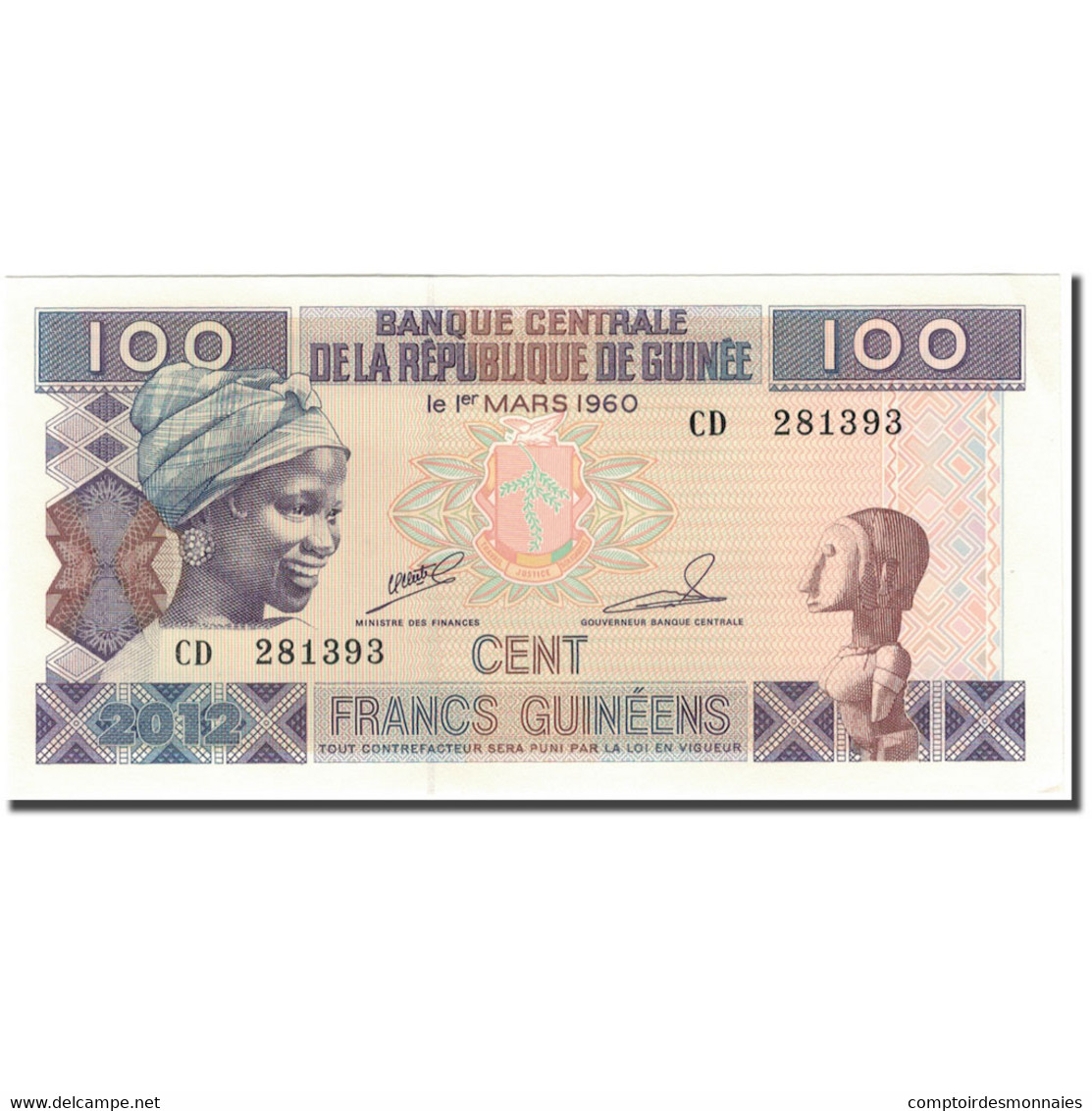 Billet, Guinea, 100 Francs, 1960-03-01, KM:35b, SPL - Guinée