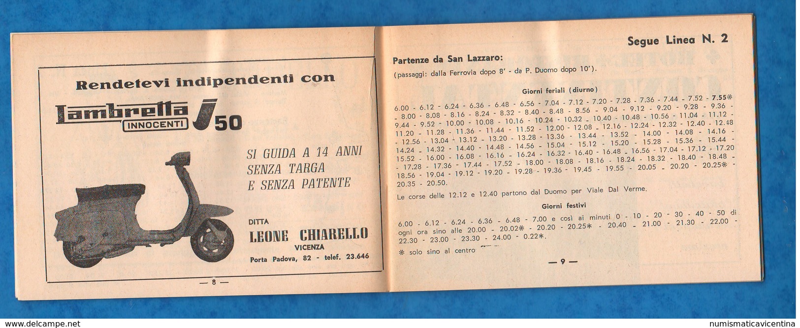 Auto Filovie Tram Bus Vicenza Libretto Linee Orari 1967 - Europe