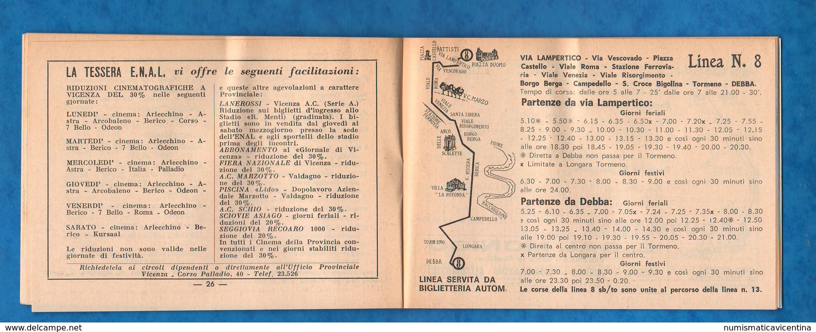 Auto Filovie Tram Bus Vicenza Libretto Linee Orari 1967 - Europe